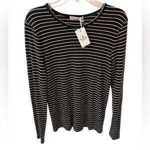NWT Marine Layer Lexi Rib Crew Long Sleeve Tee in Black/White Stripe M
